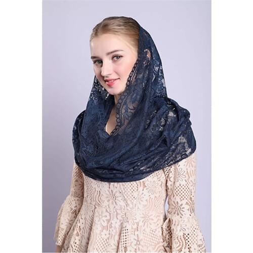 Navy Blue Lace Women Catholic Veil Mantilla for Church Head Covering Latin Mass Mantilla de Novia Negra Chapel infinity veil
