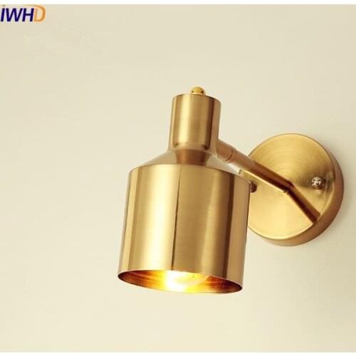 IWHD Nordic LED Wall Lamp For Home Lighting Brass Copper Wall Lights Living Room Bedroom Bedside Sconce Mirror Light Fixtures