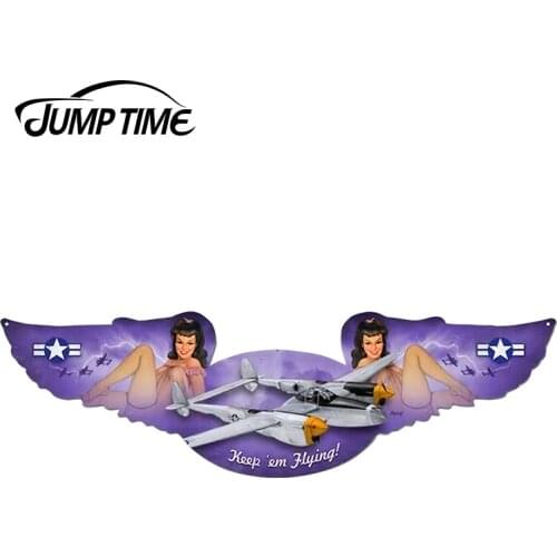 JumpTime 13cm x 3.9cm Vintage P-38 Lightning Winged Oval Pin-Up Girl Sexy Beauty Car Sticker Car Styling Waterproof Accessories