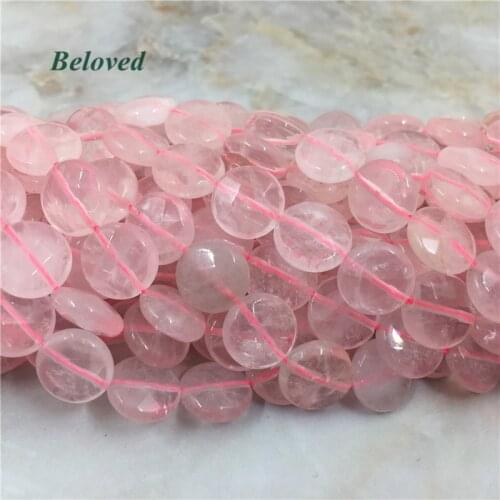 Round Faceted Druzy Roses Quartz Slice Loose Spacer Beads, Natural Pink Crystal Quartz Slab Necklace Making Findings, BG18080