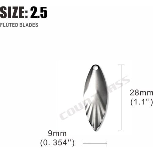 50pcs Size 2.5- 28x9mm Steel Willow Leaf Spinner Blades Fluted Pattern, DIY Spinner bait Fishing Lures, Tackle Craft