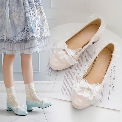 Loli Original Lolita Shoes Fairy Ball in Chunky-heel Bow Restonic Gong Zhu Students l Sen Xi Shoes Female