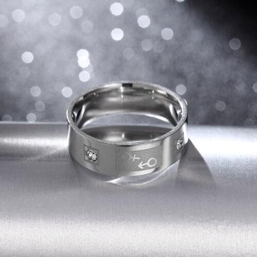 MOREDEAR Never Fade 6mm Stainless Steel Symbol Zircon Ring Engagement Wedding Crystal Rings Men Women