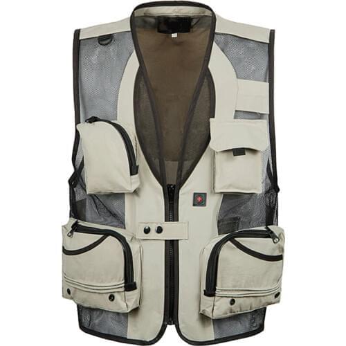 Men Mesh Baggy Sleeveless Vest with Many Pockets Spring Autumn Male Casual Black Shooting Jacket Mens Multi Pocket Waistcoat