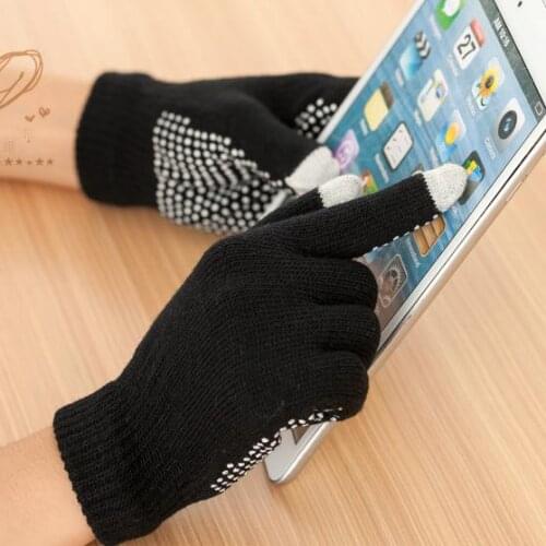 Men and womens black knitted slip-resistant gloves female black glue touch screen gloves