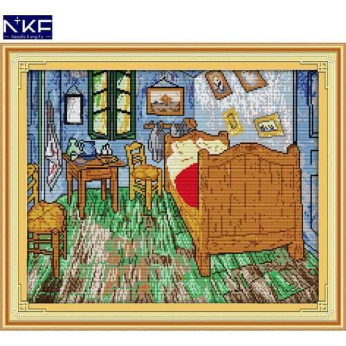 NKF Van Goghs Bedroom Stampede Cross Stitch Pattern DIY Kit Needlework Embroidery Sets Chinese Cross Stitch for Home Decor