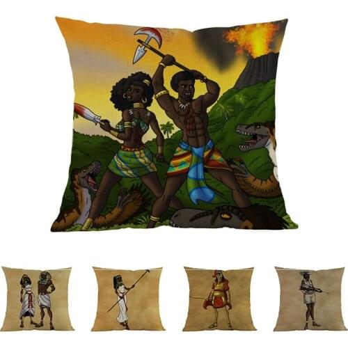 Africa Art pillowcase cushion cover African cartoon character primitive life war Linen cojines decorativos para sofa pillow cove