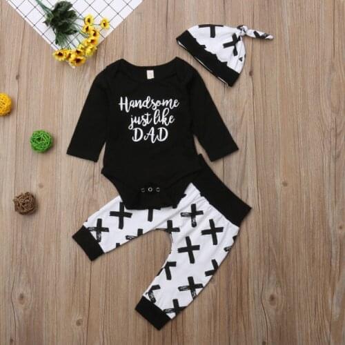 Pudcoco New 3Pcs Boy Clothes Newborn Baby Boy Cotton Tops Romper Long Pants Leggings Hat Outfits Clothes 0-2T