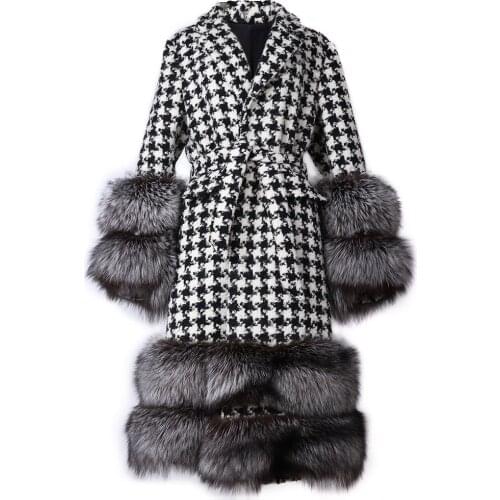 YOLOAgain 2021 Autumn New Fashion Women Long Wool Coat Trench Real Fox Fur Sleeve