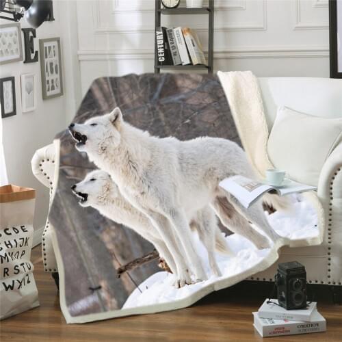 Wolf Blanket 3d Cartoon Blanket Double Thick Warm Super Soft Flannel Lion Blankets for Sofa Bedding Carpet Dropship