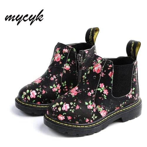 Girls Autumn Martin Boots Children Winter Shoes Kids Ankle Boots Girls Boys Floral Flower Print Chelsea Boots