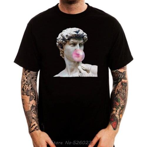 Vaporwave Bubble Gum Roman Greek Statue Mens Printed Cotton T-Shirt Top Tee Summer Cotton T-Shirt Fashion