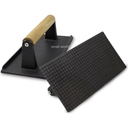 Wooden handle steak press plate barbecue special outdoor picnic iron plate barbecue squid press plate kitchen gadgets 2020