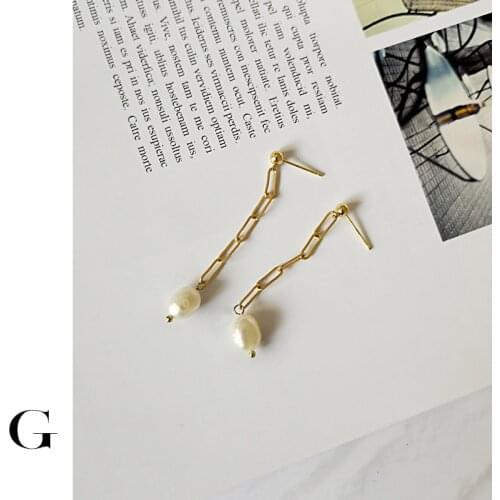 GHIDBK Baroque Freshwater Pearl Dangle Earrings Genuine Natural Pearl Long Chain Dangles Gold Dainty Bridesmaid Drop Earring