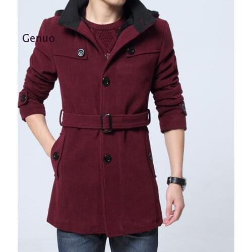 Woolen Coat Mens Winter Thick Jacket Thick Casual Outwear Jackets Velvet Warm Coat High Quality Hooded Plus Size