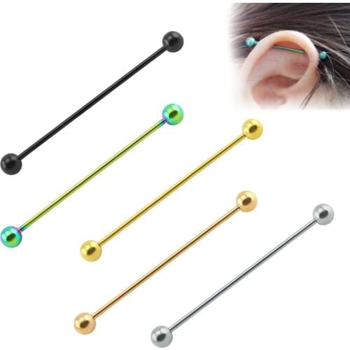 2 Pieces Long Industrial Barbell Fashion 14G/1.6m 50mm Ear Ring Piercing 5 Colors Earrings Piercing Barbell Punk Gothic Jewelry