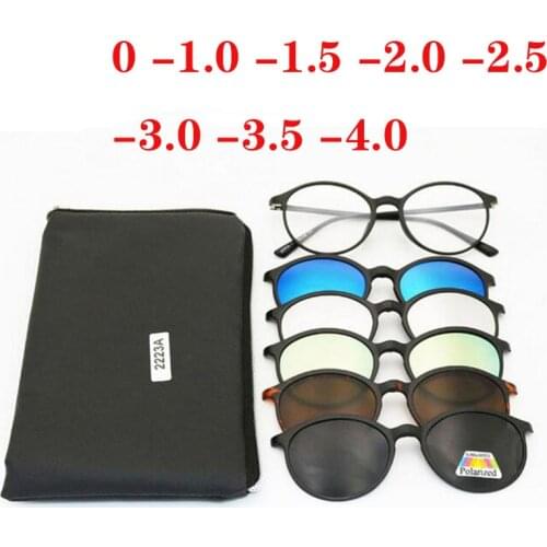 -1.0 -1.5 -2.0 -2.5 -3.0 -3.5 -4 Round Polarized Sunglasses Finished Myopia Eyewear Magnet 5 Clip Sunglasses Myopia Glasses 2223