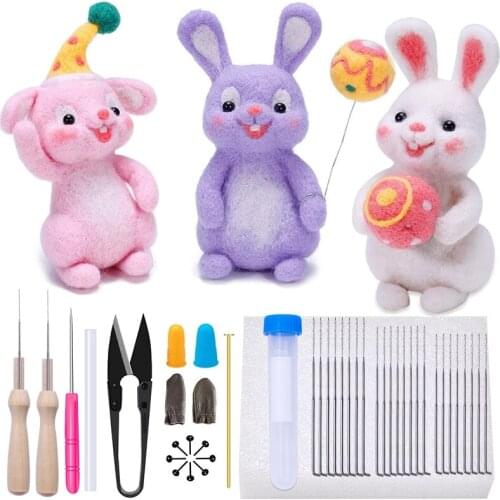 Nonvor Felting Wool Starter DIY Poked Rabbits Handwork Cute Animal Making Felting for Beginners Needle Wool Felted Handmade