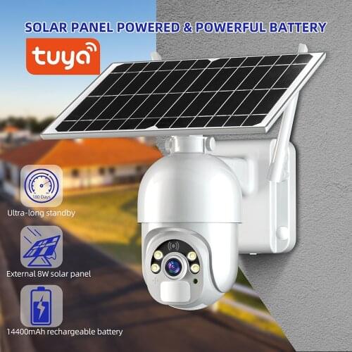 Outdoor Tuya Solar Camera WiFi 18650Battery Powered Security Video Camera Colorful Night Vision Wireless Solar PTZ Surveillance
