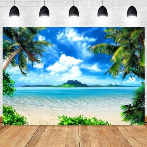 Green Summer Beach Photography Backdrop Ocean Party Palms Tree Photo Background Sea Holiday Studio Booth Decor Prop
