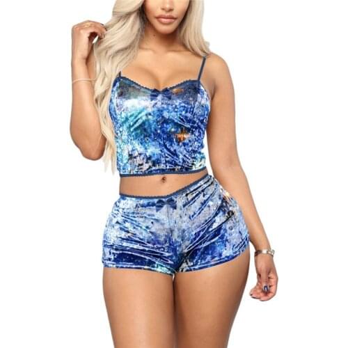 Women Casual Sleepwear Female Pajama Party Set Ladies 2 piece set Velvet Sleepwear Sexy Spaghetti Strap Shorts Pajamas Suit
