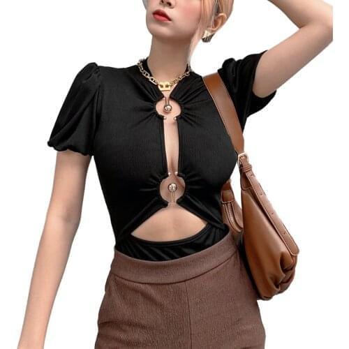 2021 Trendy Sexy Hollow Out Bodysuit Women Short Sleeve Crew Neck Skinny Romper Jumpsuit Summer Solid Body Tops Streetwear