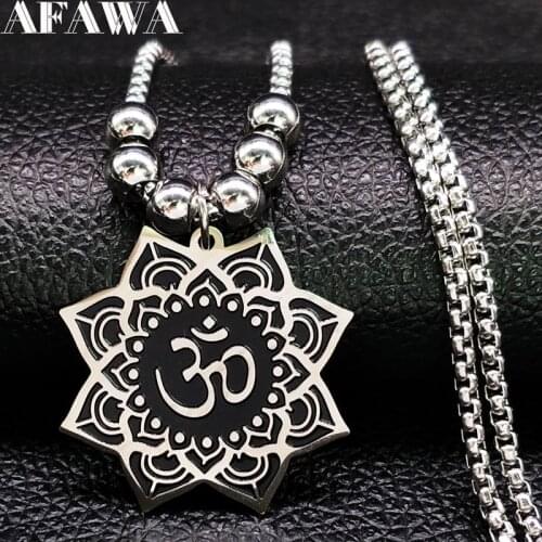 Fashion Lotus Stainless Steel Statement Necklace for Women Black Silver Color Bead Long Necklace Jewelry bisuteria N725S02