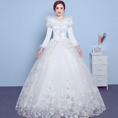 Winter Wedding Dress 2020 Gryffon Full Sleeve Zipper Back Ball Gown Princess Luxury Lace Vestido De Noiva Customize