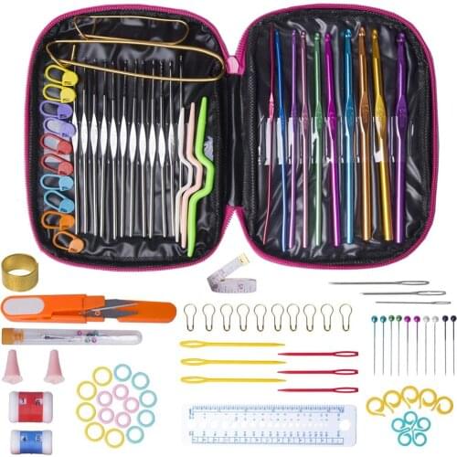 100Pcs Knitting & Crochet Hook Needles Set with Case Aluminum Multicolor Yarn Knitting Needles Sewing Tools Gifts for Mom Women