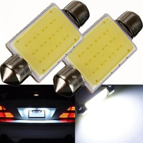 2PC 41mm Festoon COB 12 SMD Chips DC 12V LED Car Dome Reading Lights