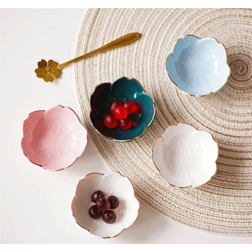 2PCS Sakura Ceramic Seasoning Dipping Bowl Plates Cute Porcelain Sauce Dish Plate For Condiment Kitchen BBQ