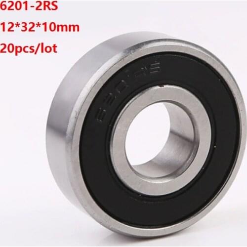 20pcs/lot 12x32x10mm 6201RS 6201-2RS 6201 2RS Double rubber cover ball bearings 12*32*10mm Deep Groove Ball bearing