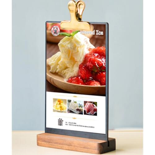 A4 Double Sided Wood Menu Paper Holder Stand Table Sign Card Blackboard Holder Desktop Message Poster Display Stand With Clip