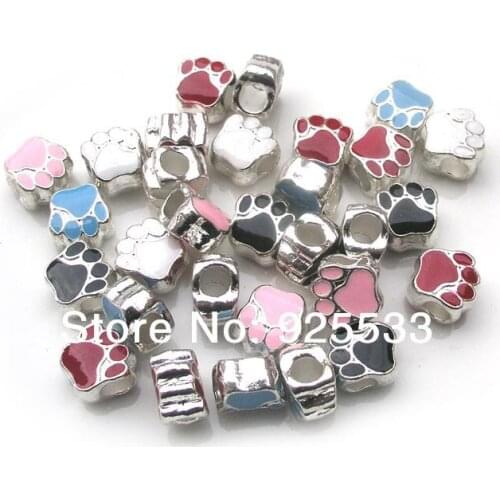 Free shipping 20pcs/lot 10x10mm bears-paw big hole mix color oil drip metal loose beads fit European bracelet jewelry DIY