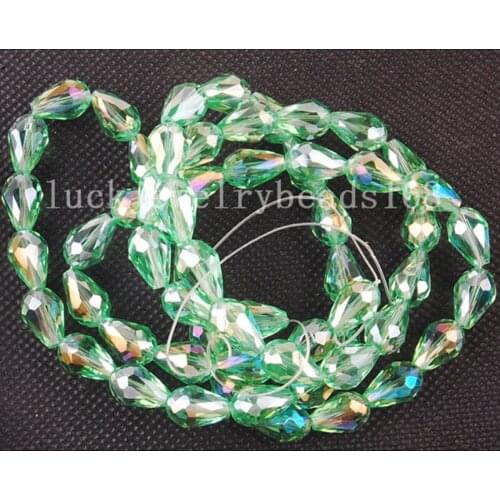 Free shipping Women Fashion Jewelry 8x12mm Fashion AB Green Crystal Teardrop Loose Beads 50pcs FG6324