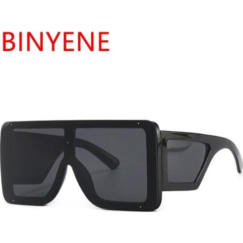 One Piece Gradient Square Sunglasses For Women Men Fashion Luxury Flat Top Sun Glasses Goggle Oculos UV400 Black Oversize Shades