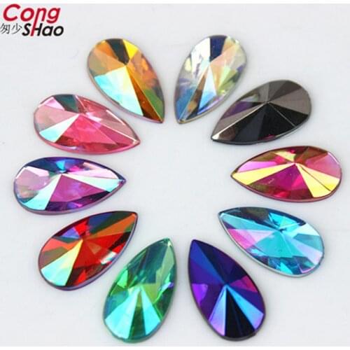 Cong Shao 100pcs 7*13mm Teardrop Acryls Rhinestone Crystal AB Non Hotfix Rhinestonee Droplet Flatback Acryl Glitter Strass ZZ308