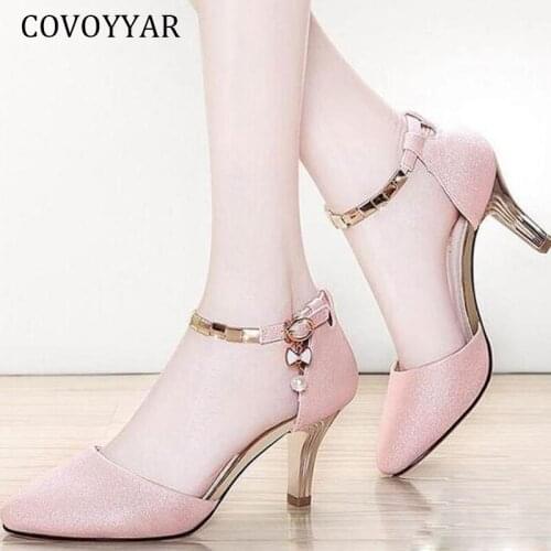 COVOYYAR 2020 Elegant Shoes Woman Sandals Thin High Heels Women Pumps Ankle Strap Fashion Female Wedding Party Shoes WHH2014