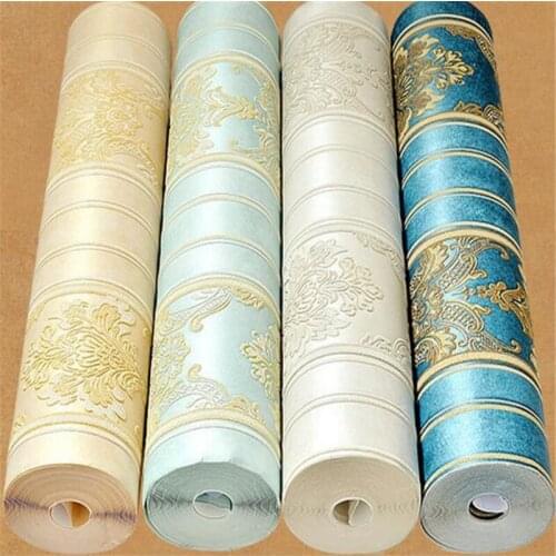 Wellyu European Damascus non-woven embossed wallpaper Living room background bedroom headboard blue wallpaper