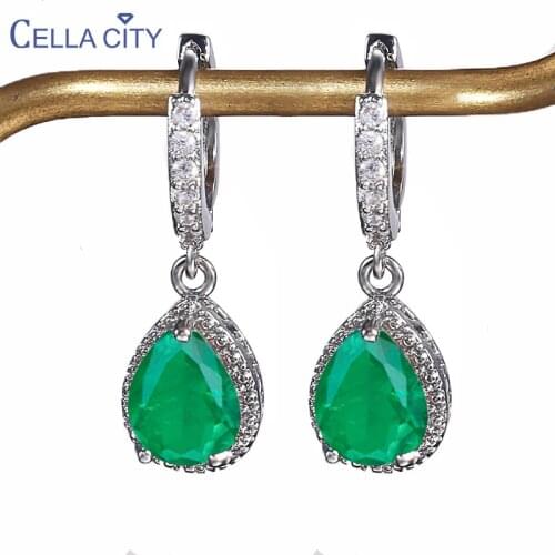 Cellacity Classic Emerald Drop Earrings With 7*9mm Water Drop Shape Gemstone Silver 925 Jewelry Fine Wedding Party Jewelry Gift