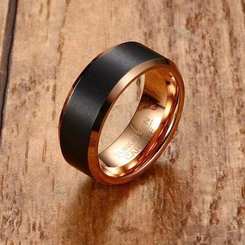 JHSL 8mm Black and Rose Gold Color Men Statement Tungsten Rings Fashion Jewelry Anniversary Gift Size 7 8 9 10 11 12