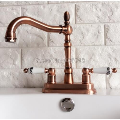 Red Copper 360 Swivel Spout Kitchen & Bathroom Faucet Dual Ceramic Handle Cold and Hot Water Mixer Tap Wash Basin Faucets Wrg051
