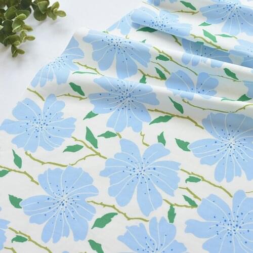 1meter cotton printing fabric blue leaf telas verano for Childrens skirt dress DIY Summer clothes bag handwork fabric art XMT