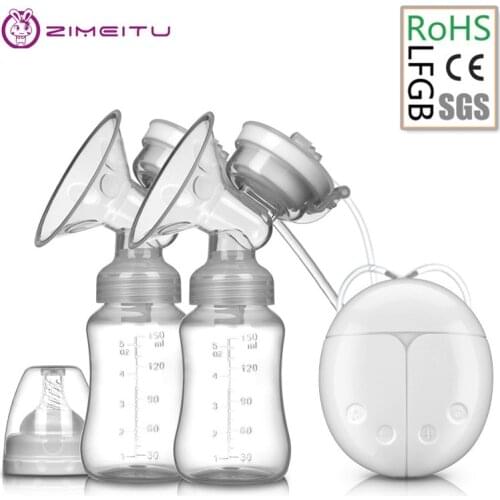 ZIMEITU Double Electric Breast Pumps Powerful Nipple Suction USB Electric Breast Pump with baby milk bottle Cold Heat Pad Nippl