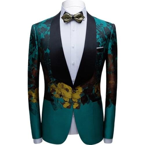 Men Green Blazer Slim Stage Costume Singer Host Dancer Wedding Tuxedo Jacket Big Shawl Lapel Banquet Party Prom Nightclub Ball