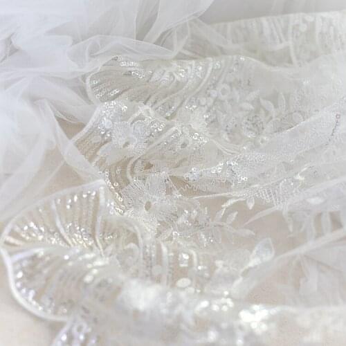 Latest Luxury White Beading Sequin Embroidery Lace Fabric for Wedding Dress