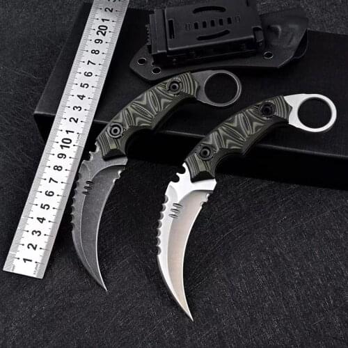 Karambit Knife D2 Steel Fixed Blade Hunting Knife Tactical Claw Camp Hike Outdoor Self Defense Hunting Survival EDC Pocket Knife