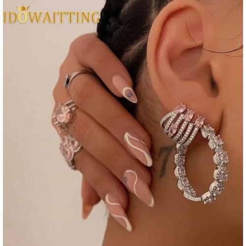 Wholesale Luxury 35mm Big Hoops Pave Full Oval CZ Earrings Iced Out Bling Cubic Zirconia Hip Hop Fashion Jewelry For Women Girl