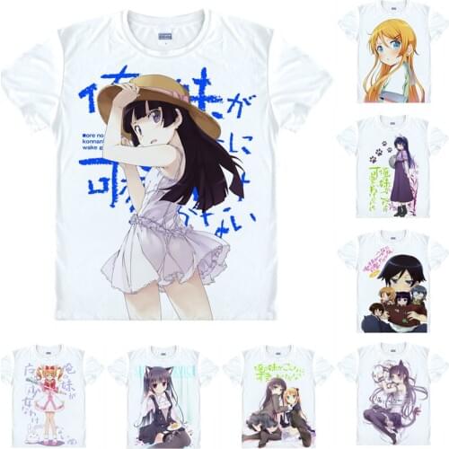 Coolprint Anime Shirt Oreimo Ore No Imoto T-Shirts Short Kirino Kosaka Kyosuke Ruri Kuroneko Black Cat Cosplay Hentai Shirts
