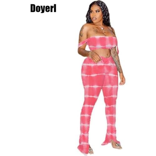 Sexy 2 Piece Sets Womens Outfits Summer 2020 Crop Top High Waist Stacked Pants Set Party Night Club Two Piece Set Matching Sets